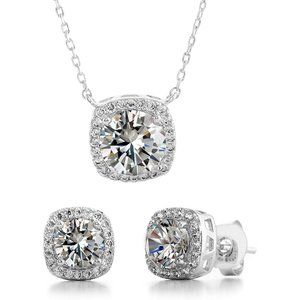 Devin Rose Women's Necklace Earrings Set - Duo Crystal Halo Stud Earring…
